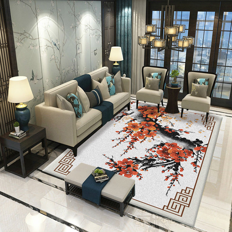 Formal Living Room Rug Multi Color Plant Print Indoor Rug Polypropylene Anti-Slip Backing Pet Friendly Carpet