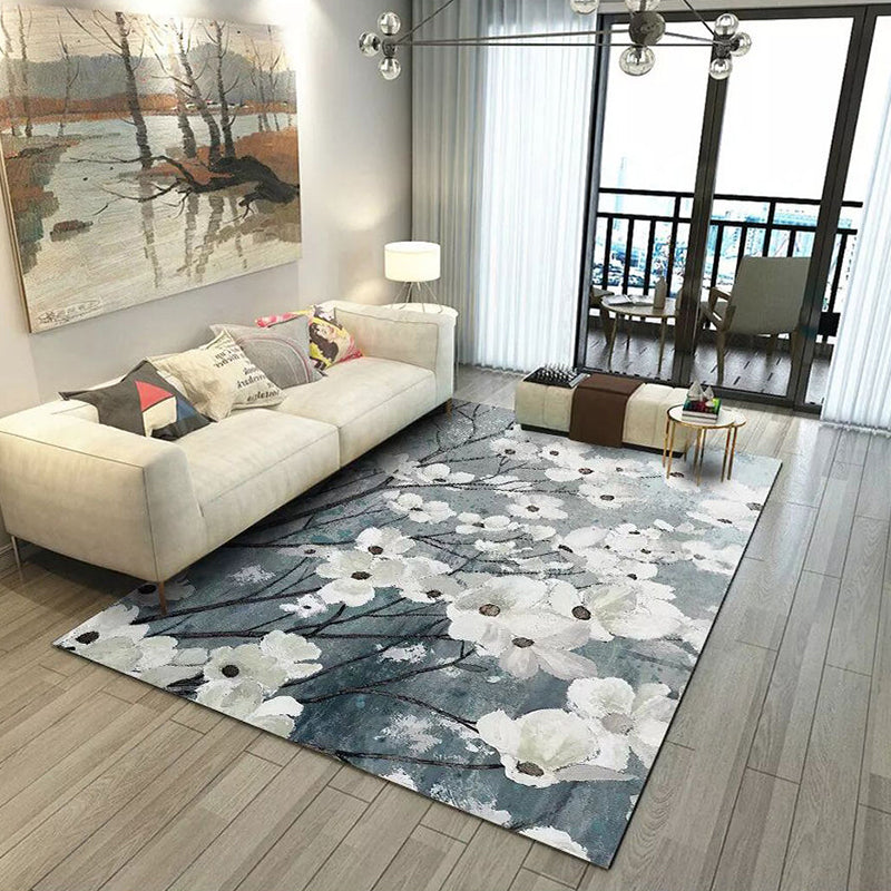 Formal Living Room Rug Multi Color Plant Print Indoor Rug Polypropylene Anti-Slip Backing Pet Friendly Carpet