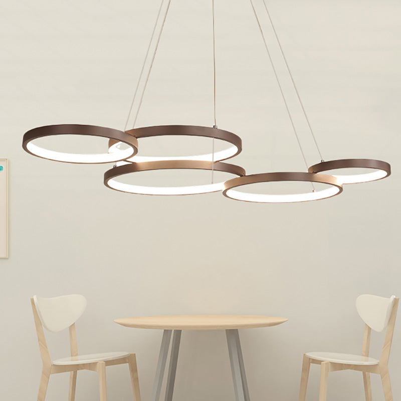 Coffee Circular Chandelier Light Modernist 3/4/5 Lights Acrylic Led Hanging Light Fixture in White/Warm Light