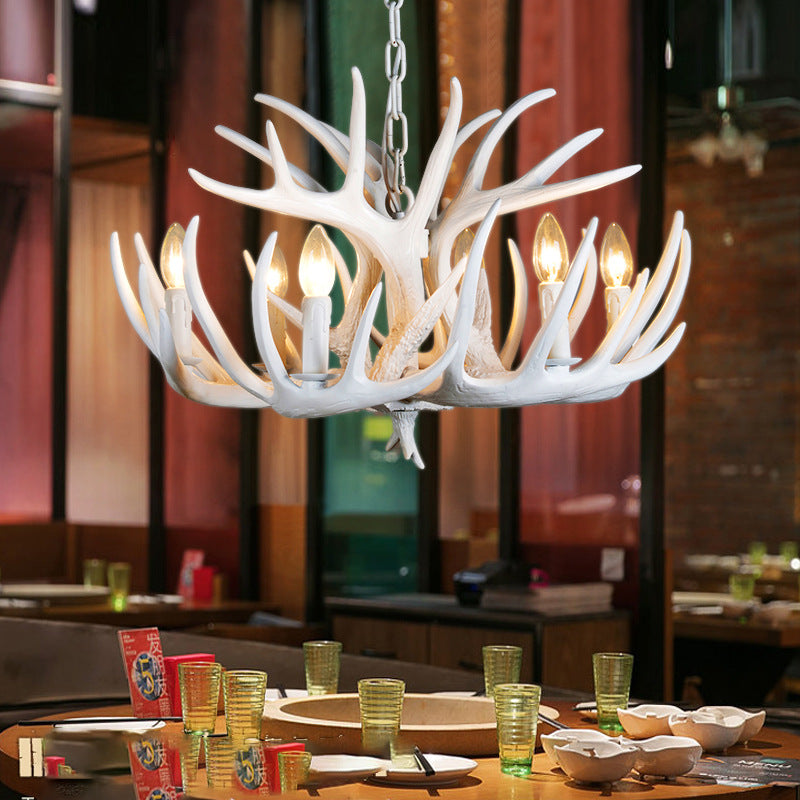 4/6/9 Lights Chandelier Lighting Fixture Rural Candle Resin Ceiling Suspension Lamp in White for Restaurant