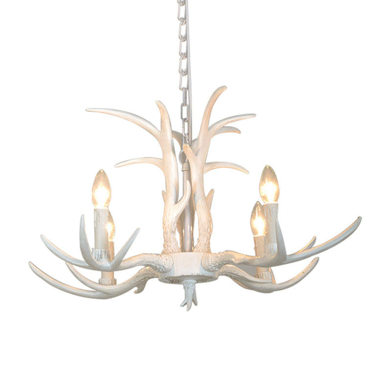 White Candle Shape Pendant Chandelier Rustic Resin 4/6/8-Head Bedroom Hanging Ceiling Light