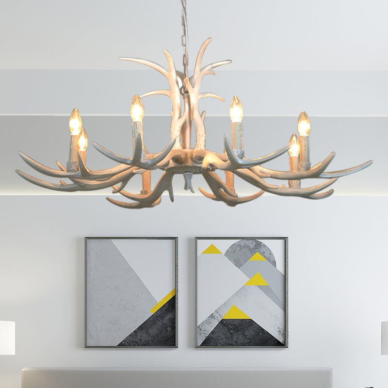 White Candle Shape Pendant Chandelier Rustic Resin 4/6/8-Head Bedroom Hanging Ceiling Light