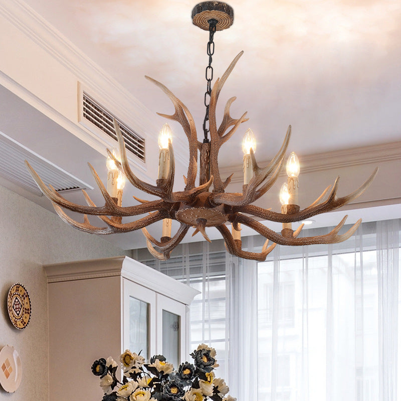 Resin Brown Hanging Chandelier Candelabra 4/6/8-Bulb Traditional Suspension Light for Living Room