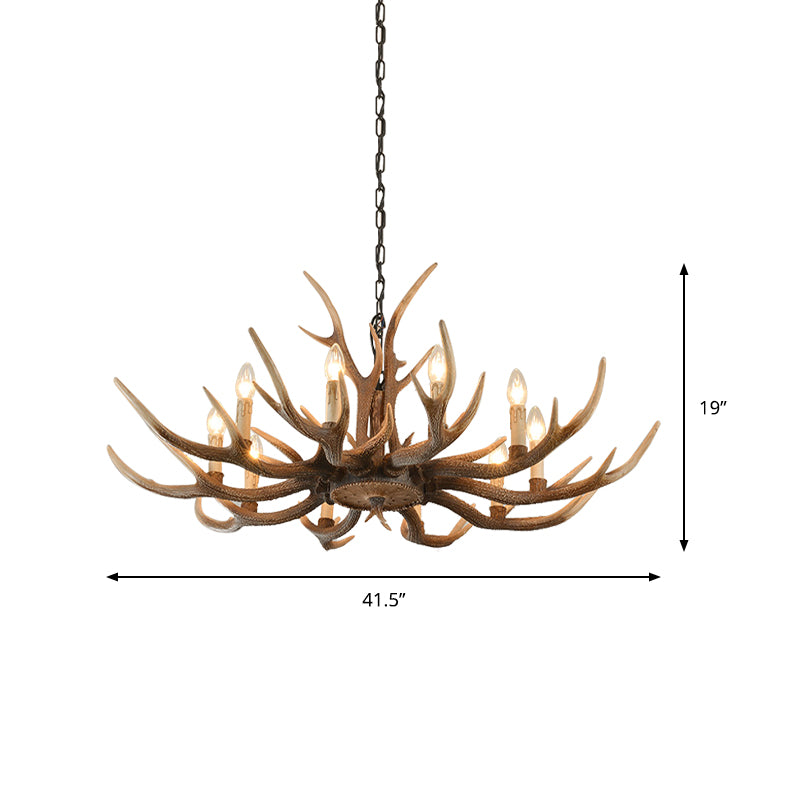 Resin Brown Hanging Chandelier Candelabra 4/6/8-Bulb Traditional Suspension Light for Living Room