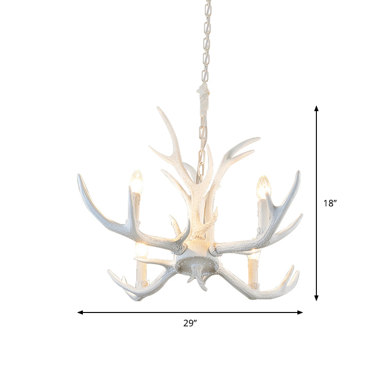 Rustic Candle Hanging Pendant 4/6/8-Light Resin Ceiling Chandelier in White for Bedroom