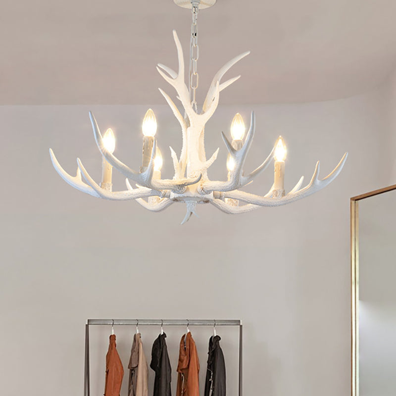 Rustic Candle Hanging Pendant 4/6/8-Light Resin Ceiling Chandelier in White for Bedroom