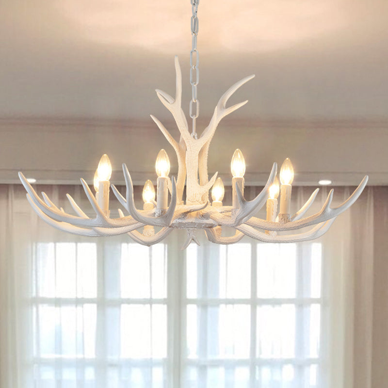 Rustic Candle Hanging Pendant 4/6/8-Light Resin Ceiling Chandelier in White for Bedroom