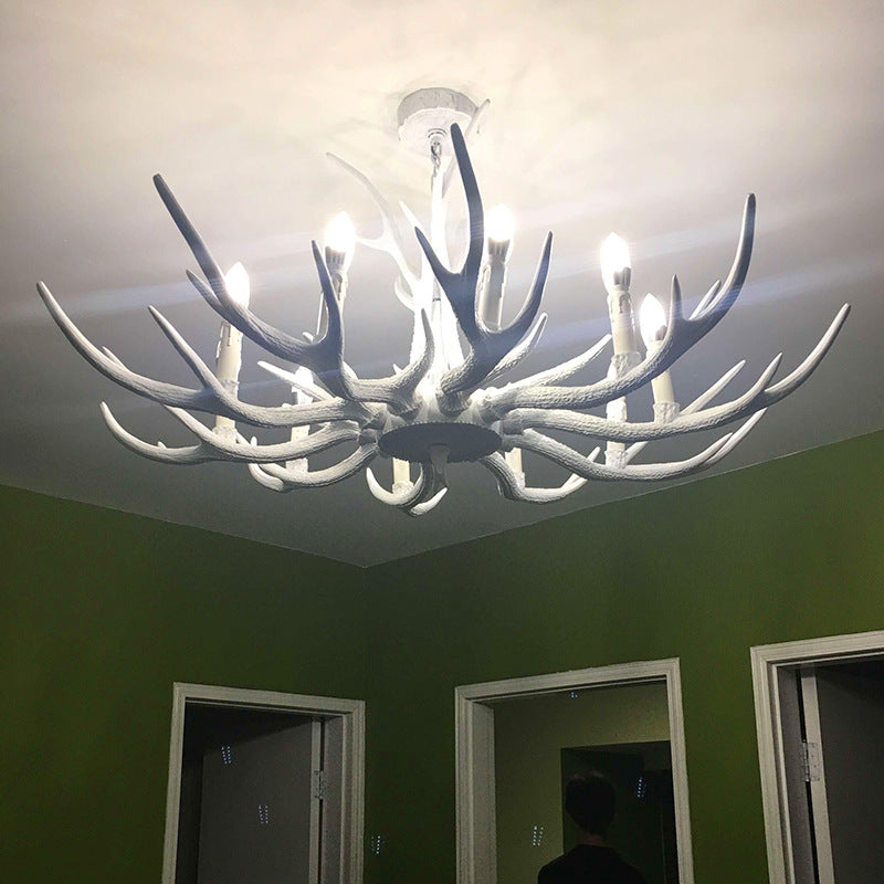 Rustic Candle Hanging Pendant 4/6/8-Light Resin Ceiling Chandelier in White for Bedroom