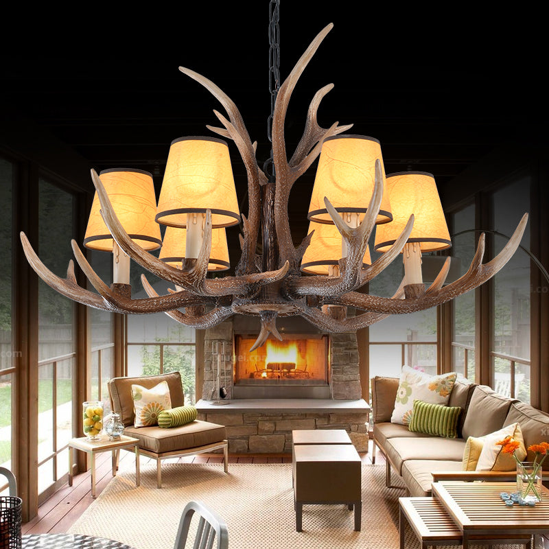 4/6/8-Light Conical Chandelier Light Traditional Brown Resin Suspension Pendant for Kitchen Island