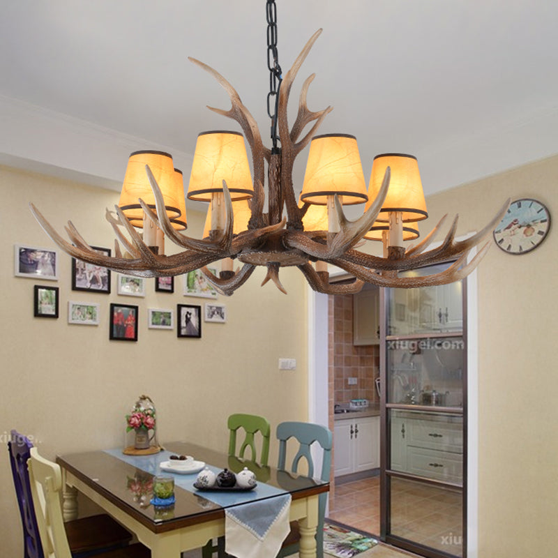 4/6/8-Light Conical Chandelier Light Traditional Brown Resin Suspension Pendant for Kitchen Island