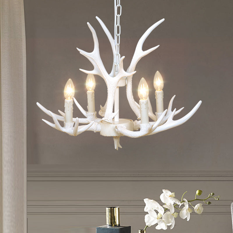 Resin Candelabra Chandelier Lamp Farmhouse 4/6/8-Head Living Room Pendant Ceiling Light in White