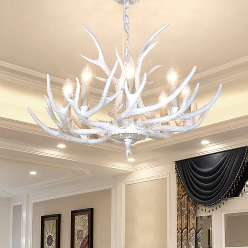 Resin Candelabra Chandelier Lamp Farmhouse 4/6/8-Head Living Room Pendant Ceiling Light in White