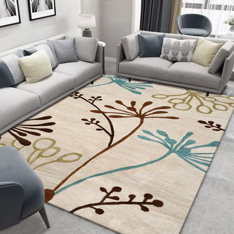 Minimalist Living Room Rug Multi Color Plant Patterned Rug Synthetics Anti-Slip Backing Easy Care Area Carpet