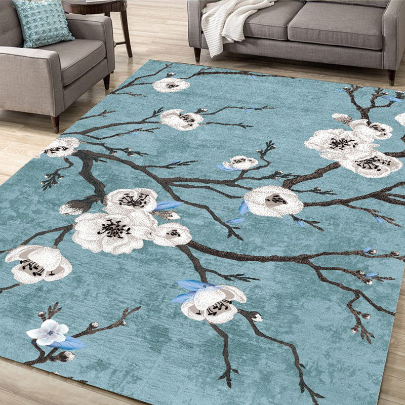 Minimalist Living Room Rug Multi Color Plant Patterned Rug Synthetics Anti-Slip Backing Easy Care Area Carpet