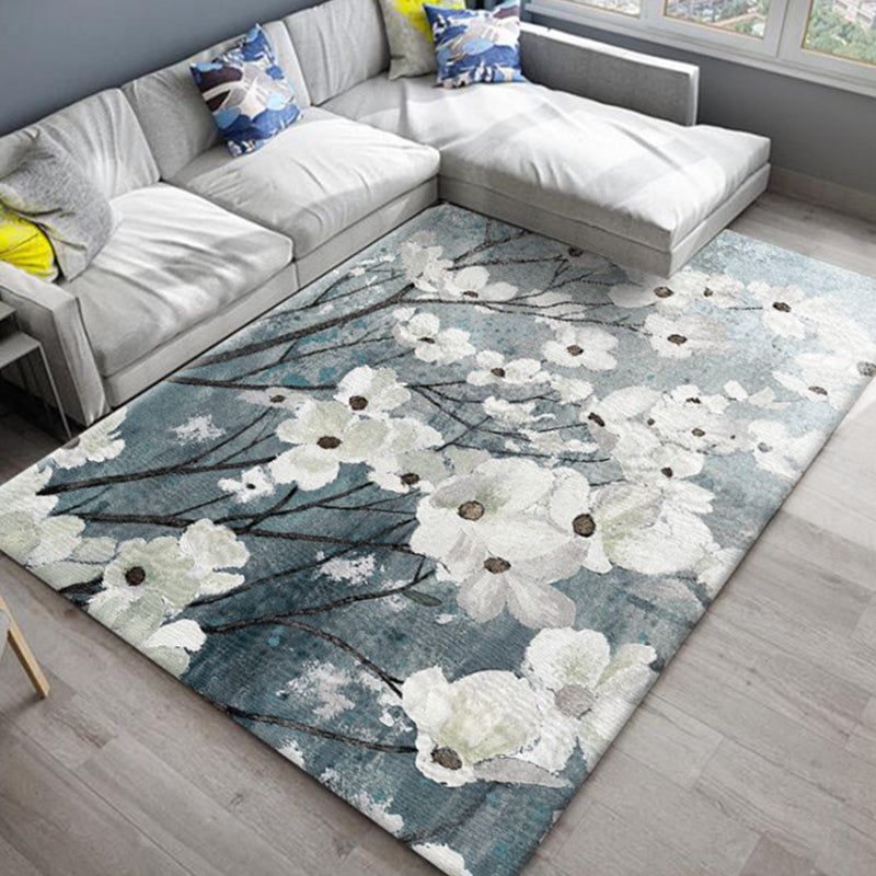 Minimalist Living Room Rug Multi Color Plant Patterned Rug Synthetics Anti-Slip Backing Easy Care Area Carpet