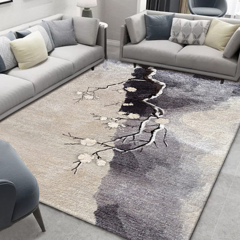 Minimalist Living Room Rug Multi Color Plant Patterned Rug Synthetics Anti-Slip Backing Easy Care Area Carpet