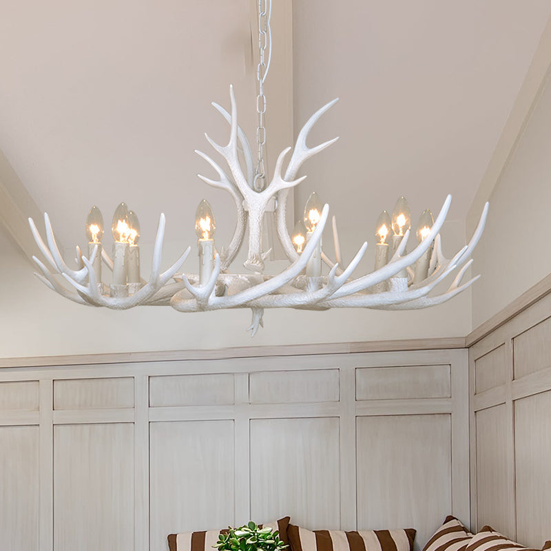 Resin Candelabra Chandelier Lamp Farmhouse 4/6/8-Head Living Room Pendant Ceiling Light in White