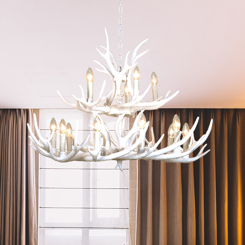 Resin Candelabra Chandelier Lamp Farmhouse 4/6/8-Head Living Room Pendant Ceiling Light in White