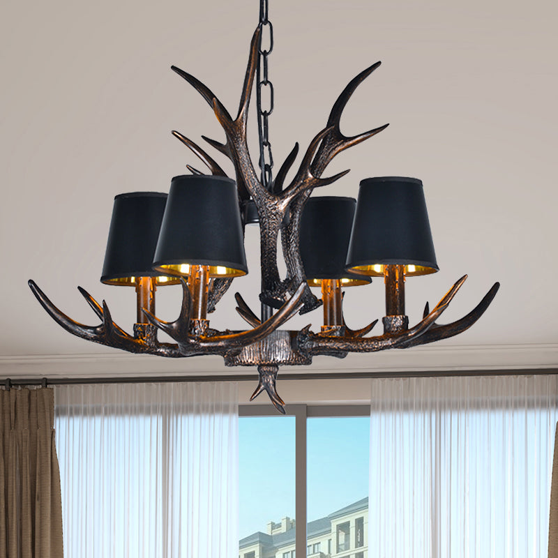 Traditionelle, sich verjüngte geformte Hanglampe 4/6/10 Lampenlampen Harz Kronleuchter Leuchte in Schwarz für das Restaurant