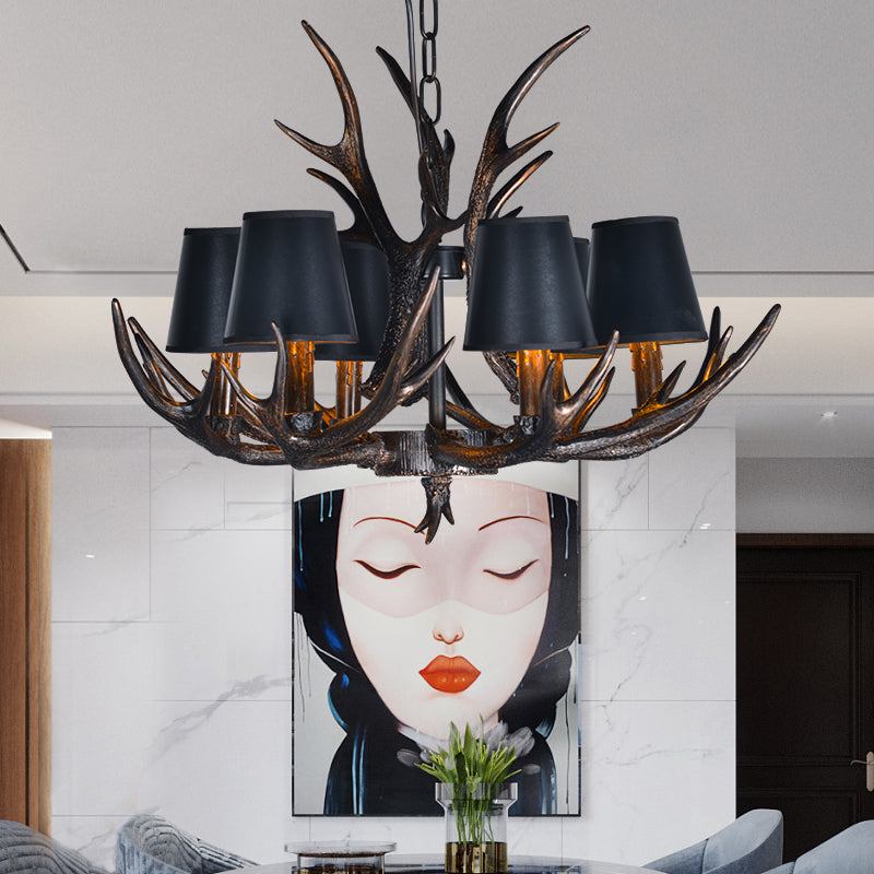 Traditionelle, sich verjüngte geformte Hanglampe 4/6/10 Lampenlampen Harz Kronleuchter Leuchte in Schwarz für das Restaurant