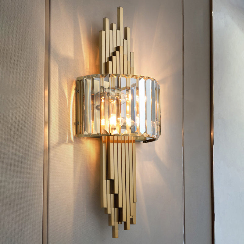 Quad Shaped Crystal Wall Light Post-Modern Gold Finish Wall Sconce Lighting for Stairs