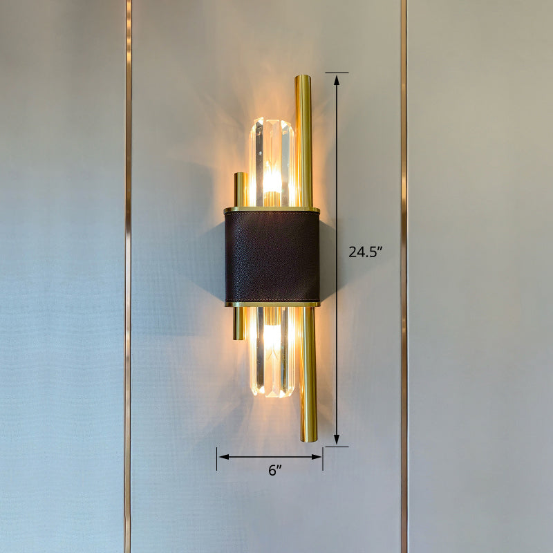 K9 Strip Crystal Wall Light Fixture Postmodern 2-Head Black-Brass Sconce Light for Living Room