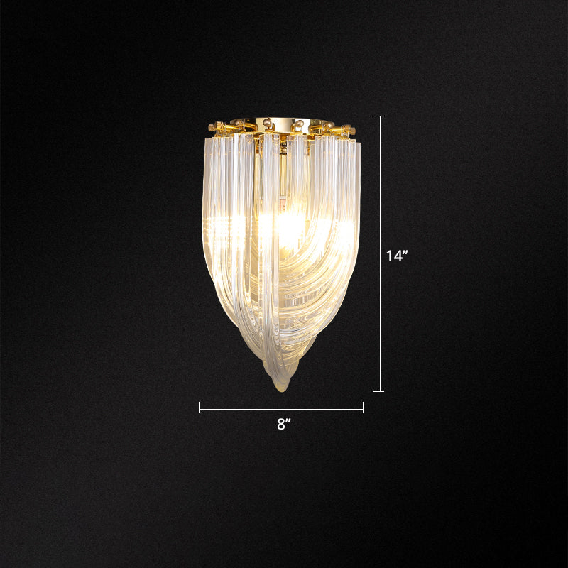 Ribbon Shaped Wall Mount Light Postmodern Clear Glass 1 Head Gold Wall Sconce for Dining Room