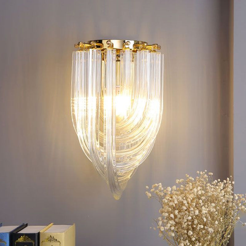 Ribbon Shaped Wall Mount Light Postmodern Clear Glass 1 Head Gold Wall Sconce for Dining Room