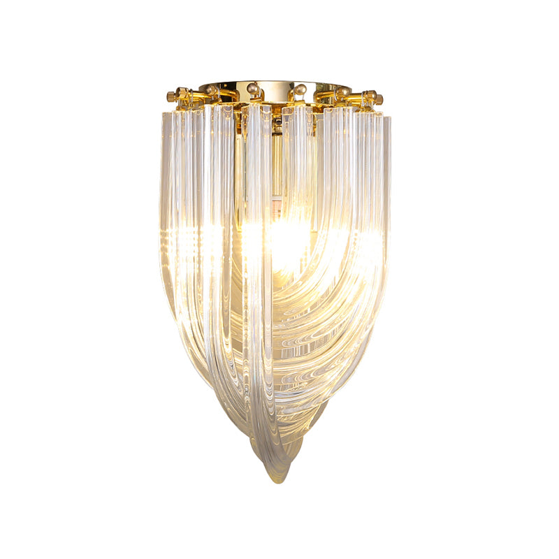 Ribbon Shaped Wall Mount Light Postmodern Clear Glass 1 Head Gold Wall Sconce for Dining Room