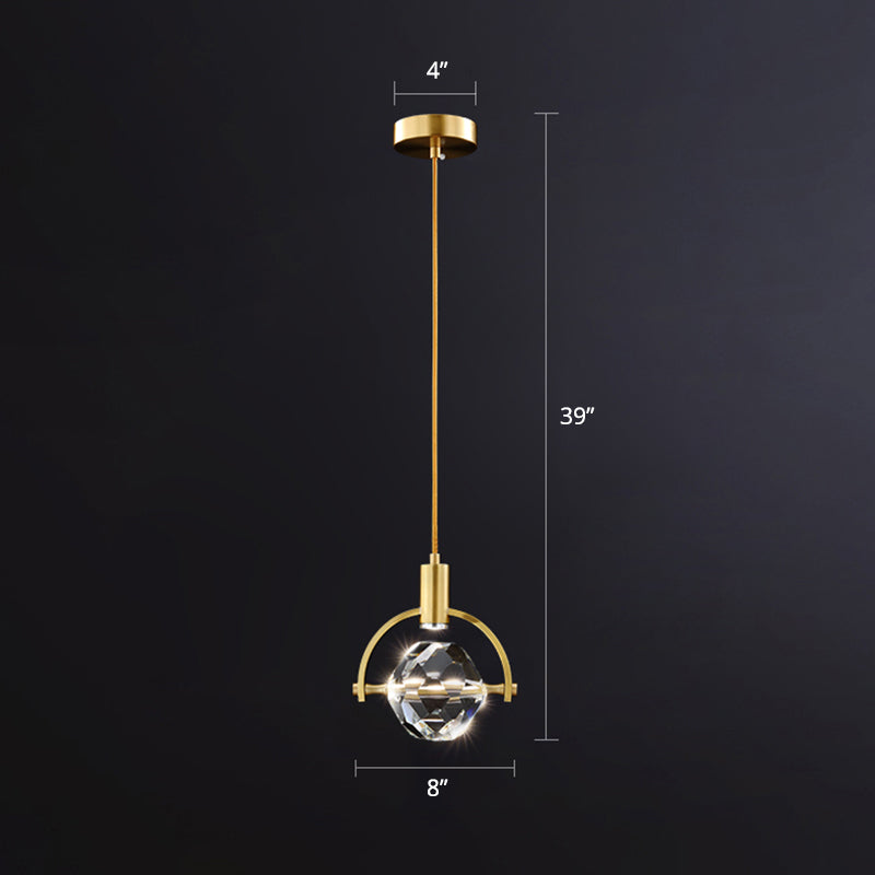 Beveled K9 Crystal Ball Hanging Lamp Minimalist Golden LED Suspension Light for Bedroom