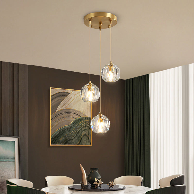 Bille en cristal facette suspendue lampe minimalisme en or