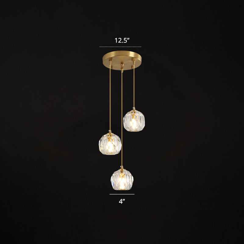 Bille en cristal facette suspendue lampe minimalisme en or