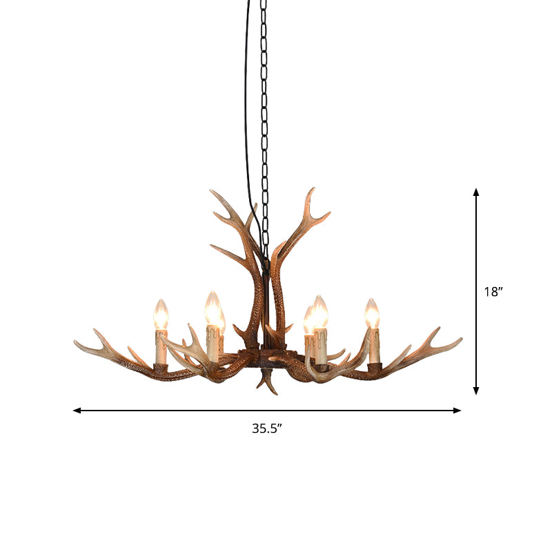 6/8 Lights Antler Ceiling Chandelier Rustic Khaki Resin Suspension Light for Restaurant