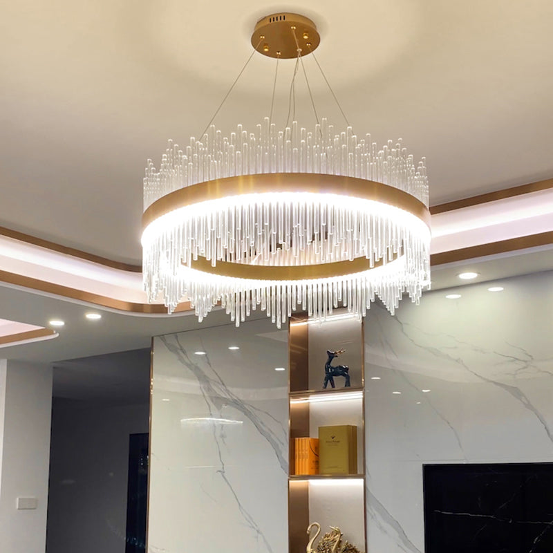 Geometric LED Chandelier Pendant Light Simplicity Fluted Glass Gold Hanging Lamp