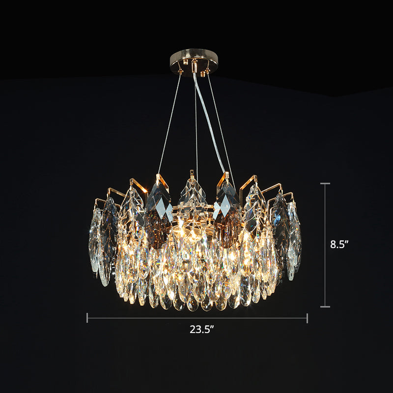 Modern 8-Head Pendant Chandelier Leaf Shaped Hanging Lamp with Clear Crystal Shade for Restaurant