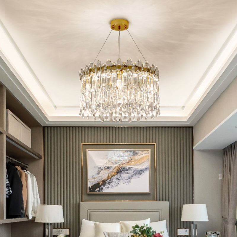 Accensione a sospensione in cristallo tamburo moderno lampadario lampadario trasparente per camera da letto