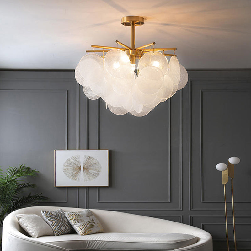 Seedy Glass Disc Ceiling Chandelier Modern Style Gold Finish Pendant Light for Dining Room