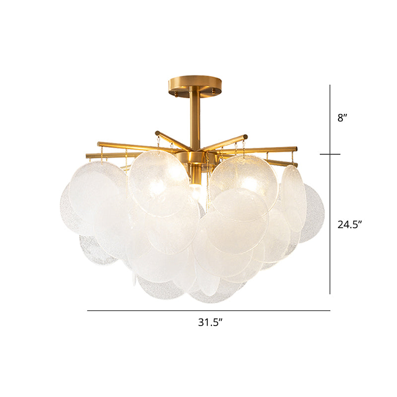 Seedy Glass Disc Ceiling Chandelier Modern Style Gold Finish Pendant Light for Dining Room
