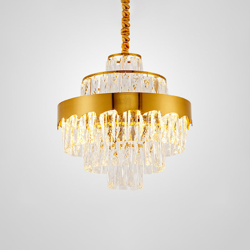 Crystal Rectangle Layers Chandelier Postmodern Golden Suspension Light for Living Room