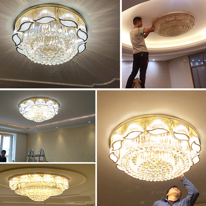 Flower Shaped Flushmount Ceiling Lamp Modern Clear Crystal 7-Light Living Room Flush Light Fixture