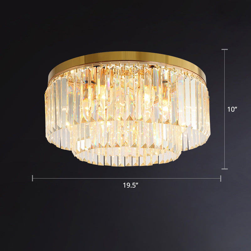 Circular Crystal Prism Flush Ceiling Light Minimalist Gold Flush-Mount Light Fixture for Bedroom