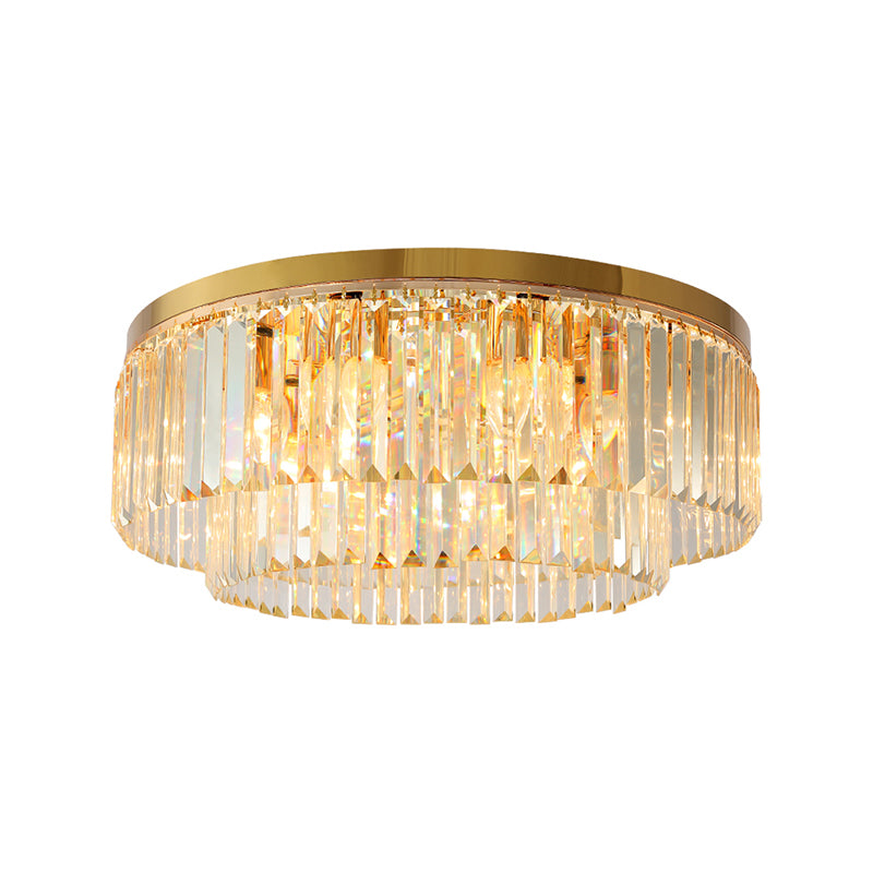 Circular Crystal Prism Flush Ceiling Light Minimalist Gold Flush-Mount Light Fixture for Bedroom