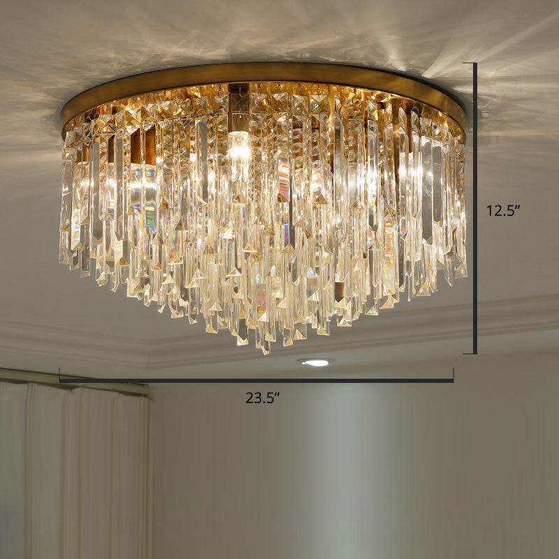 Round Bedroom Flushmount Lighting Clear Crystal Icicles Modern Ceiling Mounted Light