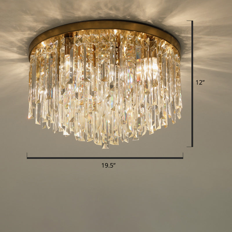 Round Bedroom Flushmount Lighting Clear Crystal Icicles Modern Ceiling Mounted Light