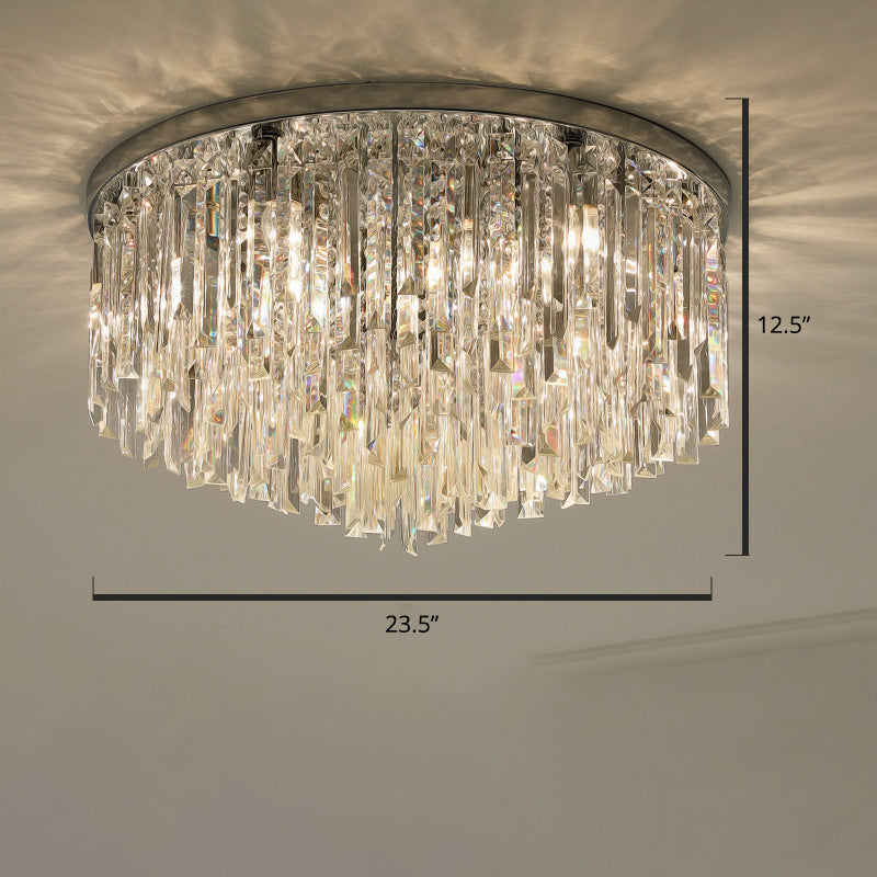 Round Bedroom Flushmount Lighting Clear Crystal Icicles Modern Ceiling Mounted Light