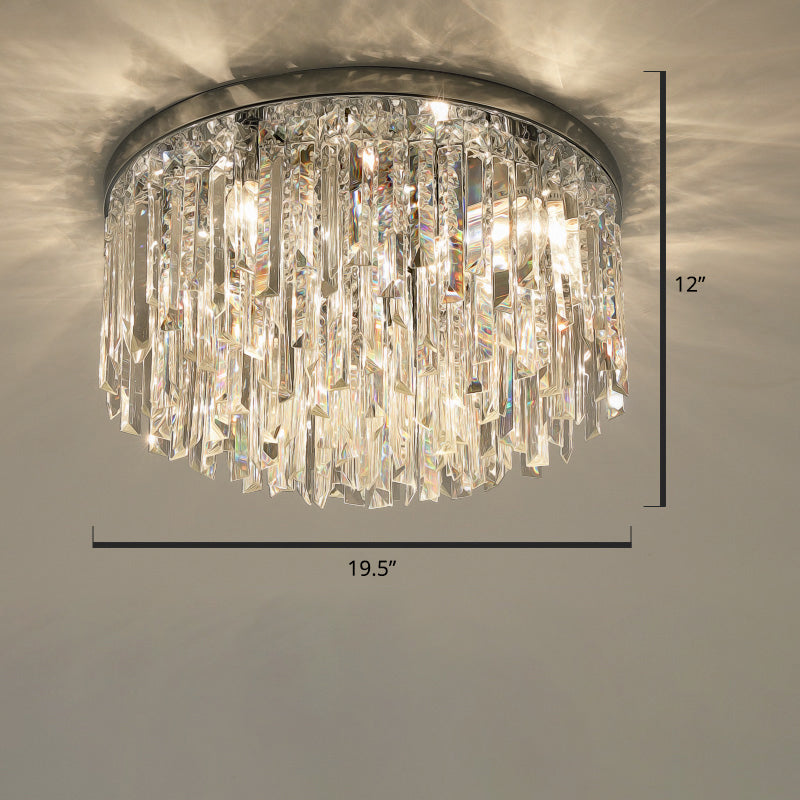 Round Bedroom Flushmount Lighting Clear Crystal Icicles Modern Ceiling Mounted Light