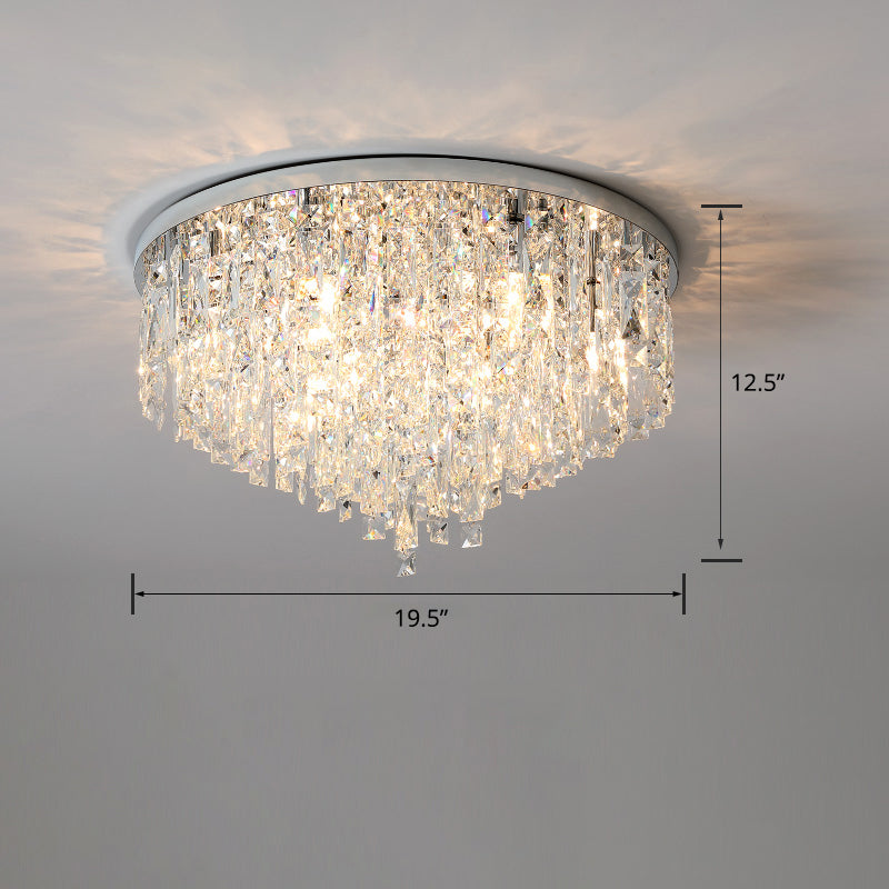 Round Beveled K9 Crystal Ceiling Lamp Modernism Flush Mounted Light for Living Room
