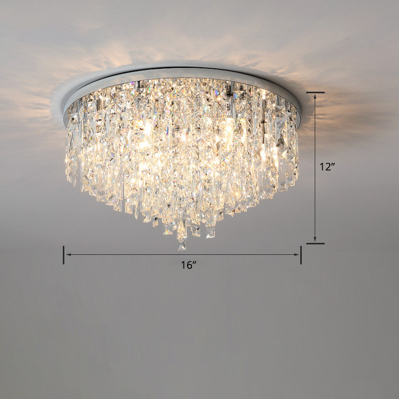 Round Beveled K9 Crystal Ceiling Lamp Modernism Flush Mounted Light for Living Room