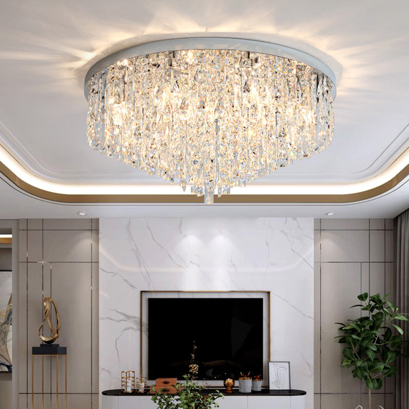 Round Beveled K9 Crystal Ceiling Lamp Modernism Flush Mounted Light for Living Room