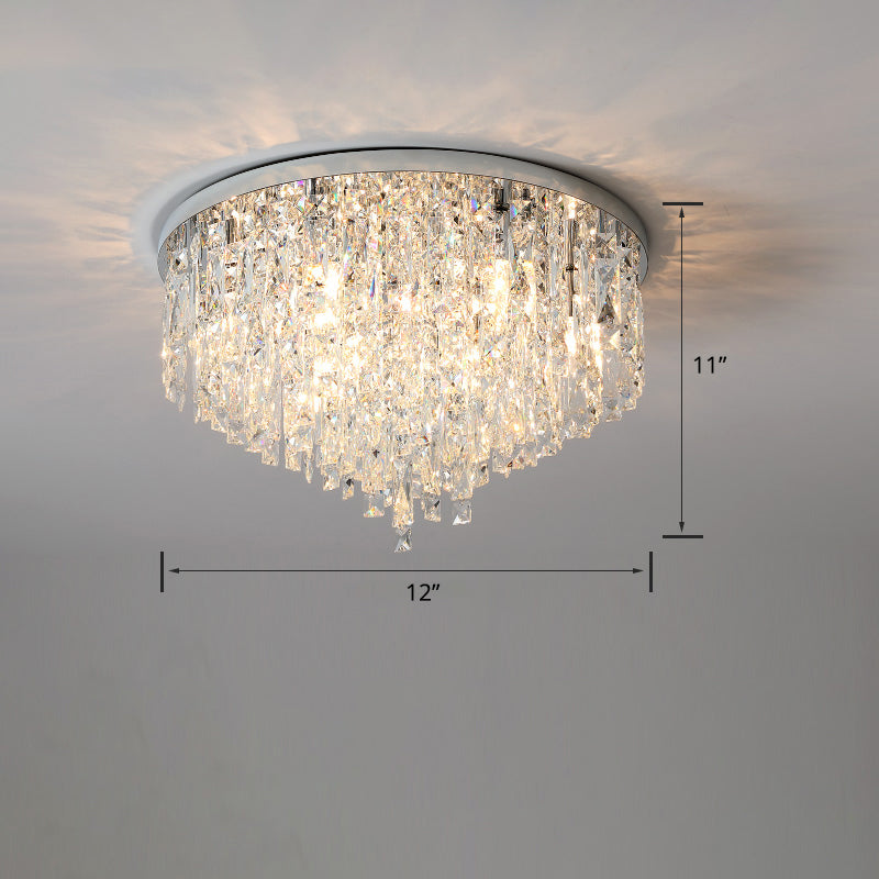 Round Beveled K9 Crystal Ceiling Lamp Modernism Flush Mounted Light for Living Room